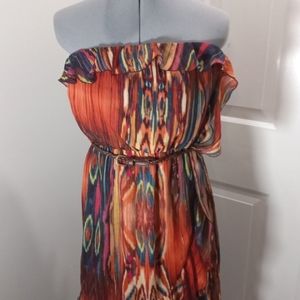 Charming Charlie Sz Med, Rust/beige/blue Color Block Summer Midi Dress